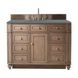 James Martin 157-V48-WW-3CBL Bristol 48 Inch Single Vanity Cabinet with Cala Blue Quartz Top - Whitewashed Walnut