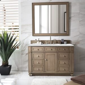 James Martin 157-V48-WW-3ENC Bristol 48 Inch Single Vanity Cabinet with Ethereal Noctis Quartz Top - Whitewashed Walnut