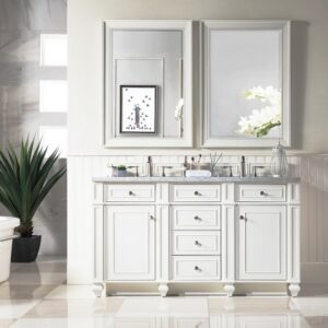 James Martin 157-V60D-BW-3CAR Bristol 60 Inch Double Vanity in Bright White with 3 cm Carrara Marble Top