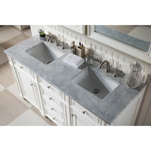 James Martin 157-V60D-BW-3CAR Bristol 60 Inch Double Vanity in Bright White with 3 cm Carrara Marble Top