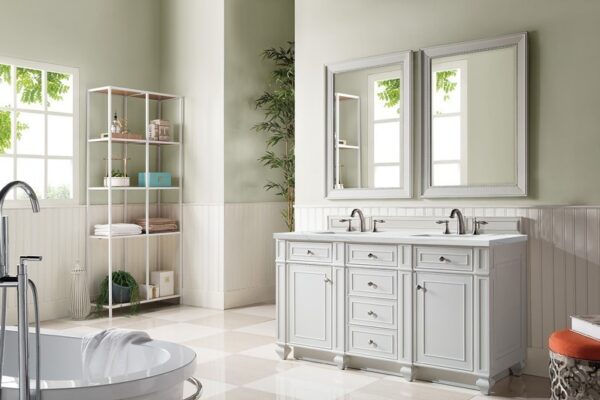 James Martin 157-V60D-BW-3ENC Bristol 60 Inch Double Vanity Cabinet with Ethereal Noctis Quartz Top - Bright White