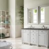 James Martin 157-V60D-BW-3GEX Bristol 60 Inch Double Vanity in Bright White with 3 cm Grey Expo Quartz Top with Sink