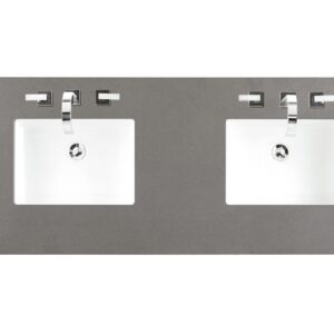 James Martin 157-V60D-BW-3GEX Bristol 60 Inch Double Vanity in Bright White with 3 cm Grey Expo Quartz Top with Sink