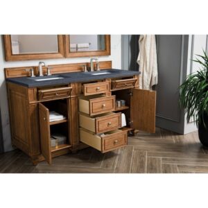 James Martin 157-V60D-SBR-3CSP Bristol 60 Inch Double Vanity in Saddle Brown with 3 CM Charcoal Soapstone Quartz Top