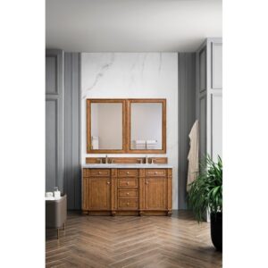 James Martin 157-V60D-SBR-3EJP Bristol 60 Inch Double Vanity in Saddle Brown with 3 CM Eternal Jasmine Pearl Quartz Top