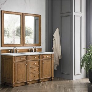 James Martin 157-V60D-SBR-3ENC Bristol 60 Inch Double Vanity Cabinet with Ethereal Noctis Quartz Top - Saddle Brown