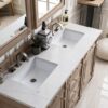 James Martin 157-V60D-WW-3EJP Bristol 60 Inch Double Vanity in Whitewashed Walnut with 3 cm Eternal Jasmine Pearl Quartz Top with Sink