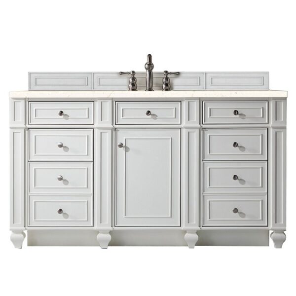 James Martin 157-V60S-BW-3EMR Bristol 60 Inch Single Vanity in Bright White with 3 CM Eternal Marfil Quartz Top