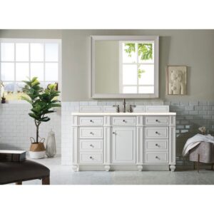 James Martin 157-V60S-BW-3EMR Bristol 60 Inch Single Vanity in Bright White with 3 CM Eternal Marfil Quartz Top