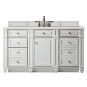 James Martin 157-V60S-BW-3ESR Bristol 60 Inch Single Vanity in Bright White with 3 CM Eternal Serena Quartz Top