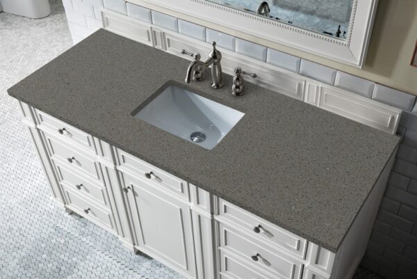 James Martin 157-V60S-BW-3GEX Bristol 60 Inch Single Vanity in Bright White with 3 cm Grey Expo Quartz Top with Sink