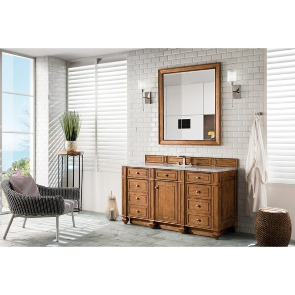 James Martin 157-V60S-SBR-3CAR Bristol 60 Inch Single Vanity in Saddle Brown with 3 CM Carrara Marble Top