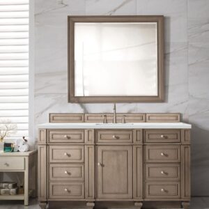 James Martin 157-V60S-WW-3ENC Bristol 60 Inch Single Vanity Cabinet with Ethereal Noctis Quartz Top - Whitewashed Walnut