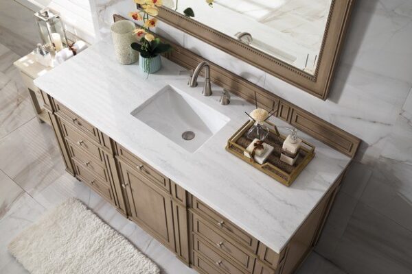 James Martin 157-V60S-WW-3AF Bristol 60 Inch Single Vanity in Whitewashed Walnut with 3 cm Arctic Fall Solid Surface Top