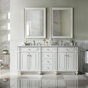 James Martin 157-V72-BW-3CAR Bristol 72 Inch Double Vanity in Bright White with 3 cm Carrara Marble Top