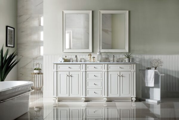 James Martin 157-V72-BW-3CAR Bristol 72 Inch Double Vanity in Bright White with 3 cm Carrara Marble Top