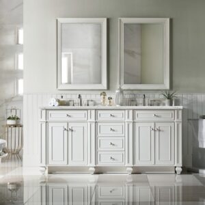 James Martin 157-V72-BW-3ENC Bristol 72 Inch Double Vanity Cabinet with Ethereal Noctis Quartz Top - Bright White