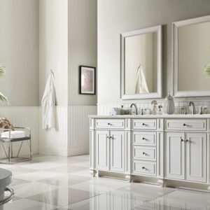 James Martin 157-V72-BW-3ENC Bristol 72 Inch Double Vanity Cabinet with Ethereal Noctis Quartz Top - Bright White