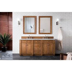 James Martin 157-V72-SBR-3AF Bristol 72 Inch Double Vanity in Saddle Brown with 3 CM Arctic Fall Solid Surface Top