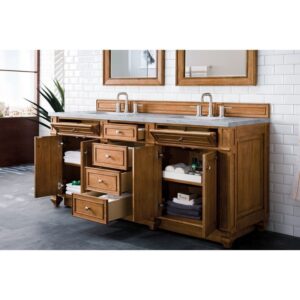 James Martin 157-V72-SBR-3CAR Bristol 72 Inch Double Vanity in Saddle Brown with 3 CM Carrara Marble Top