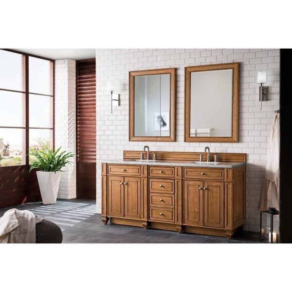 James Martin 157-V72-SBR-3EJP Bristol 72 Inch Double Vanity in Saddle Brown with 3 CM Eternal Jasmine Pearl Quartz Top