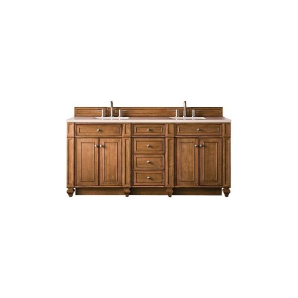 James Martin 157-V72-SBR-3EMR Bristol 72 Inch Double Vanity in Saddle Brown with 3 CM Eternal Marfil Quartz Top