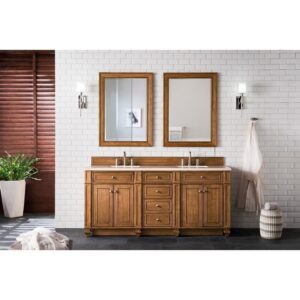 James Martin 157-V72-SBR-3EMR Bristol 72 Inch Double Vanity in Saddle Brown with 3 CM Eternal Marfil Quartz Top