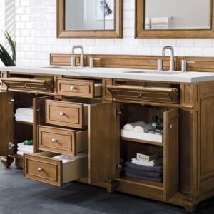 James Martin 157-V72-SBR-3ENC Bristol 72 Inch Double Vanity Cabinet with Ethereal Noctis Quartz Top - Saddle Brown