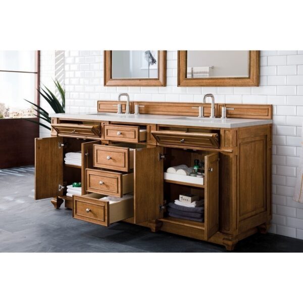 James Martin 157-V72-SBR-3ESR Bristol 72 Inch Double Vanity in Saddle Brown with 3 CM Eternal Serena Quartz Top