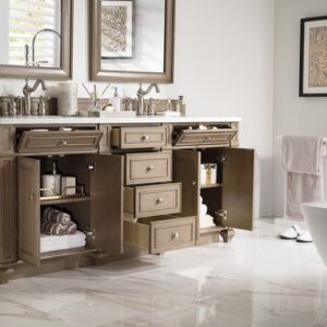 James Martin 157-V72-WW-3AF Bristol 72 Inch Double Vanity in Whitewashed Walnut with 3 cm Arctic Fall Solid Surface Top