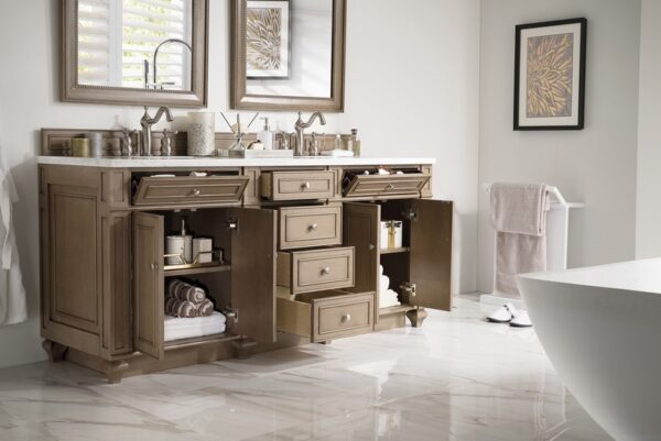 James Martin 157-V72-WW-3AF Bristol 72 Inch Double Vanity in Whitewashed Walnut with 3 cm Arctic Fall Solid Surface Top