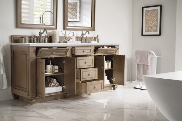 James Martin 157-V72-WW-3ENC Bristol 72 Inch Double Vanity Cabinet with Ethereal Noctis Quartz Top - Whitewashed Walnut