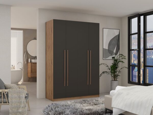 Manhattan Comfort Gramercy Modern 2-Section Freestanding Wardrobe Armoire Closet in Nature and Textured Grey