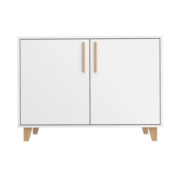 Manhattan Comfort Mid-Century Modern Herald Double Side Cabinet with 2 Shelves in White