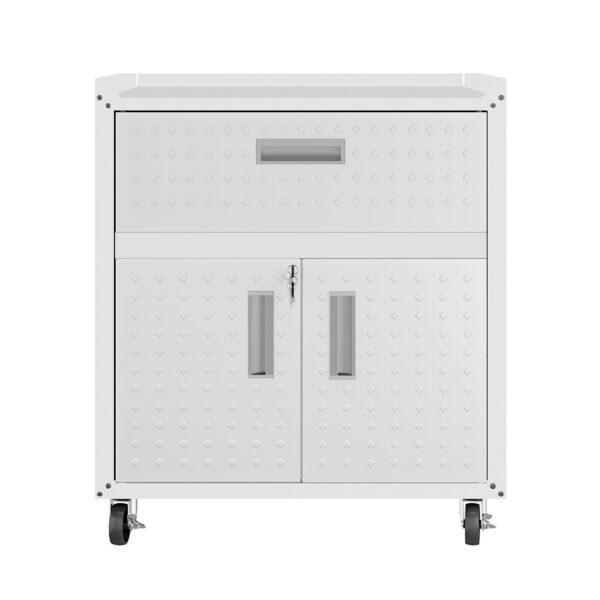 Manhattan Comfort 3-Piece Fortress Mobile Space-Saving Steel Garage Cabinet and Worktable 2.0 in White