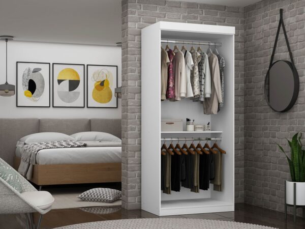 Manhattan Comfort Mulberry 35.9 Open Double Hanging Modern Wardrobe Closet with 2 Hanging Rods in White