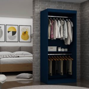 Manhattan Comfort Mulberry 35.9 Open Double Hanging Modern Wardrobe Closet with 2 Hanging Rods in Tatiana Midnight Blue