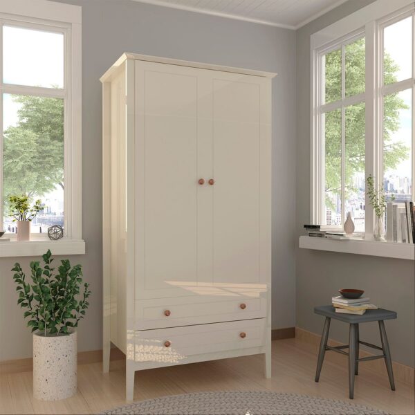 Manhattan Comfort Crown Full Wardrobe with Hanging and 2 Drawers in Off White