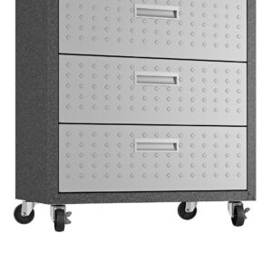 Manhattan Comfort 3-Piece Fortress Mobile Space-Saving Steel Garage Cabinet and Worktable 3.0 in Grey