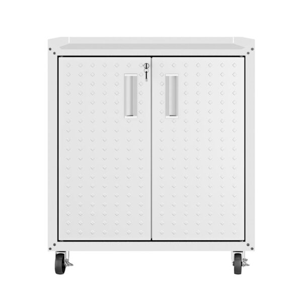 Manhattan Comfort 3-Piece Fortress Mobile Space-Saving Steel Garage Cabinet and Worktable 3.0 in White