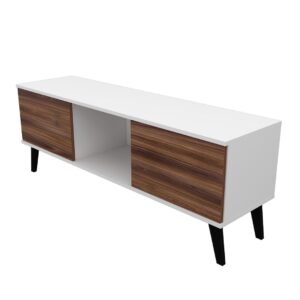 Manhattan Comfort Doyers 53.15 Mid-Century Modern TV Stand in White and Nut Brown