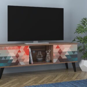 Manhattan Comfort Doyers 53.15 Mid-Century Modern TV Stand in Multi Color Red and Blue