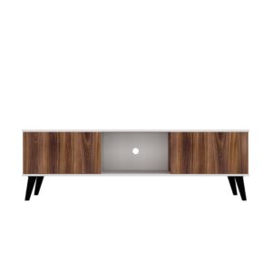 Manhattan Comfort Doyers 62.20 Mid-Century Modern TV Stand in White and Nut Brown