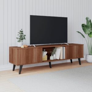 Manhattan Comfort Doyers 70.87 Mid-Century Modern TV Stand in Nut Brown