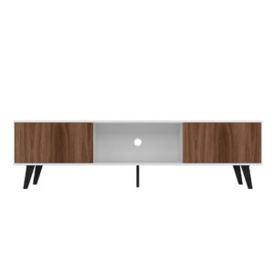 Manhattan Comfort Doyers 70.87 Mid-Century Modern TV Stand in White and Nut Brown