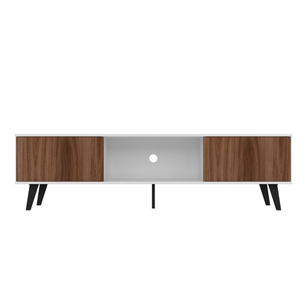 Manhattan Comfort Doyers 70.87 Mid-Century Modern TV Stand in White and Nut Brown