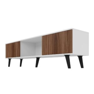 Manhattan Comfort Doyers 70.87 Mid-Century Modern TV Stand in White and Nut Brown