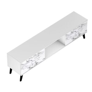 Manhattan Comfort Doyers 70.87 Mid-Century Modern TV Stand in White and Marble Stamp