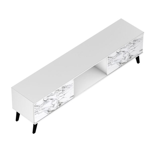 Manhattan Comfort Doyers 70.87 Mid-Century Modern TV Stand in White and Marble Stamp