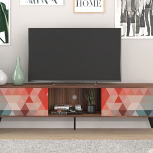 Manhattan Comfort Doyers 70.87 Mid-Century Modern TV Stand in Multi Color Red and Blue